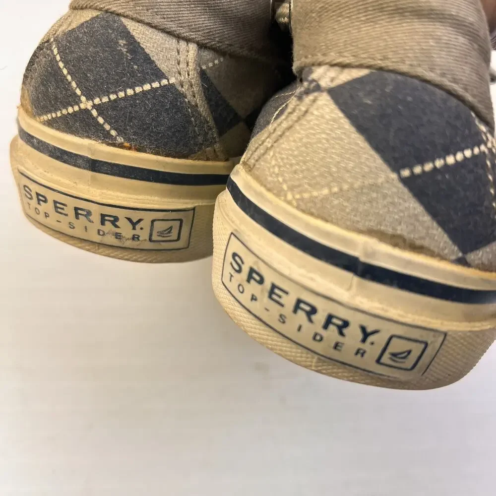 Sperry Topsides Boat Shoes Men's 11.5 M Gray Argyle Preppy Canvas Summer Beach